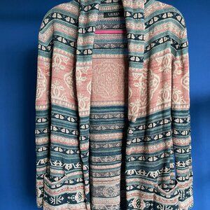 Ralph Lauren 100% Linen/Cotton Blend Southwestern Knit Cardigan